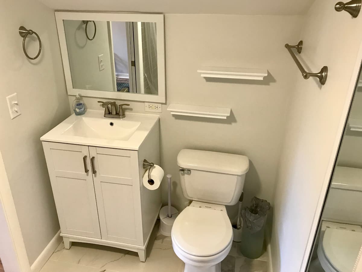 Bathtub and shower with subway tile